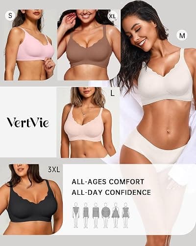 Vertvie Womens Seamless Bras No Underwire Supportive Wireless Push Up Full Coverage Bralette Comfort Scalloped T-Shirt Bra thumbnail 6