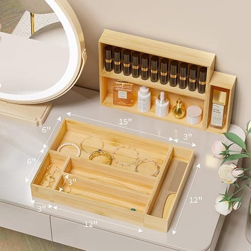 Greatseas Kitchen Drawer Organizer Tray, Stackable Bamboo Deep Drawer Organizer for Large Silverware, Utensils, Cutlery, Flatware,Junk Drawer, Dresser, Bathroom, 17" x 6" x 2.5" (Set of 2) thumbnail 5