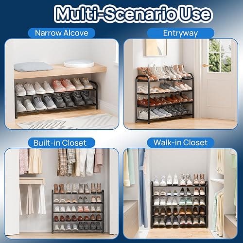 ENJOYBASICS Expandable Shoe Racks, 2 Tier,17.8 to 32.76 inch,Metal,Black | Maximum Space Efficiency,Superior Quality,Effortless Setup,Adjustable&Versatile,for 4-8 pairs,for Closet,Entryways, Dorm thumbnail 7