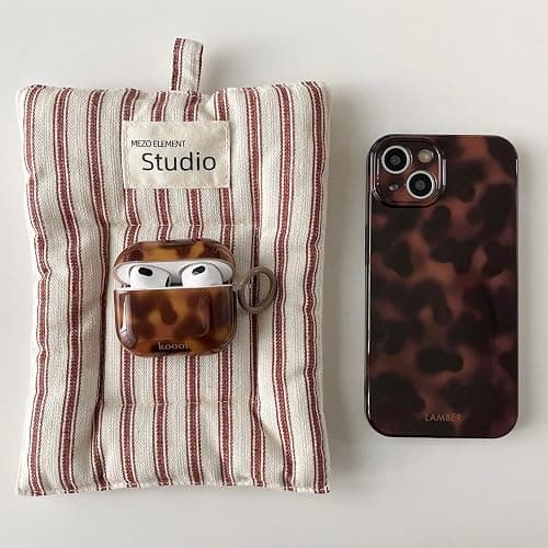 XQAGU for Airpods 3rd Generation Case with Cleaner Kit Tortoise Shell Cute Brown Leopard Cool Aesthetics Shockproof for Airpod Cover Love Keychain-Amber thumbnail 6