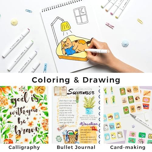 Ohuhu Markers for Adult Coloring Books No Bleeding 60 Colors Water-based Dual Tips Coloring Markers for Kids Adults Beginners Drawing Pens for Journaling Lettering (Brush & Chisel) thumbnail 6