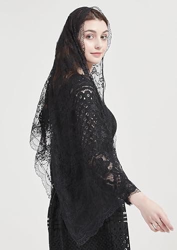 Rectangle Floral Tulle Shawl Chapel Veil with Flowers Mantilla Church Veil Y042 thumbnail 4
