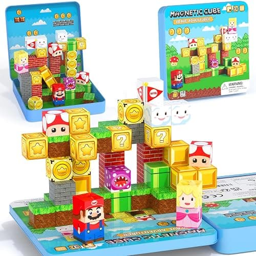 hunloot 49PCS Mini Magnetic Tiles Travel Toys for Kids Ages 4-8, Magnetic Building Blocks Adventure Set with Portable Iron Storage Box & Play Base, STEM Learning Activities for Toddlers 3-5 thumbnail 7