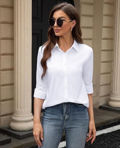 siliteelon Women's Stain Shield Dress Shirts Wrinkle Free Long Sleeve Shirts Solid Work Business Button Down Shirts thumbnail 3