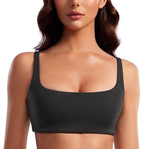 CRZ YOGA Butterluxe Spaghetti Strap Sports Bras for Women - Square Neck Yoga Wireless Low Coverage Padded Cami Crop Top - Image 1