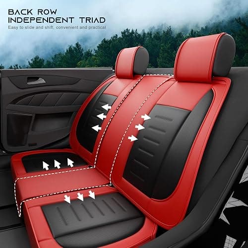 SLARY 5PCS Angel Wings Front and Back Car Seat Covers Auto Interior Accessories with Water Proof Nappa Leather for Cars SUV Pick-up Truck Universal Comfortable and Breathable (Full Set, Martha Red) thumbnail 9
