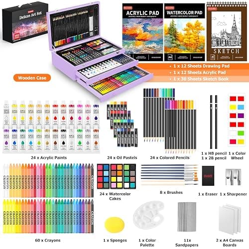 Halloween & Christmas Day Gifts for Kids, Teen Girl Girls Trendy Stuff, Stocking Stuffers for Teens, 192-Pack Drawing Painting Art Supplies with Acrylic Pad, Watercolor Pad, Sketch Book, Canvases thumbnail 2