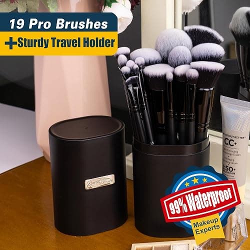 Bueart Design 19Pcs Ultra Soft Black Labeled Dense Hair Makeup Brushes Set | Contains Large Powder Flat Foundation Ultimate Blending Make up Brush Blush Concealers with Travel Case thumbnail 4
