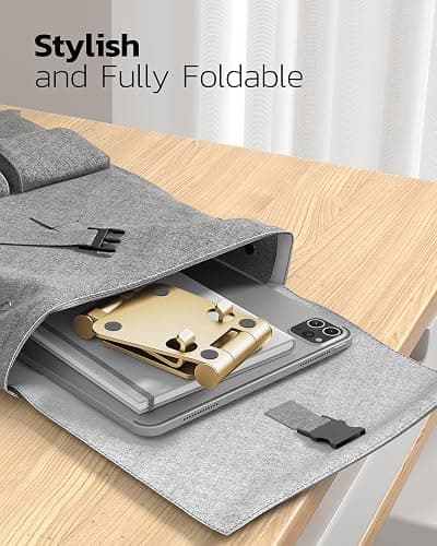 Nulaxy Dual Folding Cell Phone Stand, Fully Adjustable Foldable Desktop Phone Holder Cradle Dock Compatible with iPhone 17 16 15 14 13 12 11 Pro Xs Xs Max Xr X 8, Nintendo Switch, All Phones - Gold thumbnail 5