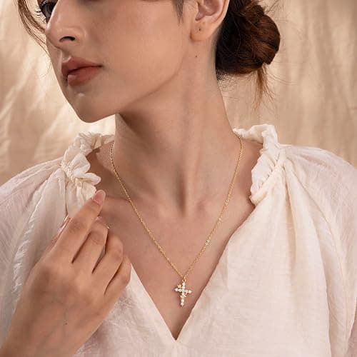 Robaice Upgraded Crown Cross Necklace for Women, 14K Gold Plated Crown Cross Pendant Necklace, Non-Tarnish Faith Jewelry for Women, Christian Religious Gifts for Her thumbnail 5