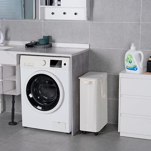 Vincona Slim Laundry Hamper with Lid and Wheels, Small Rolling Laundry Basket with Handle for Small Spaces, Tall Dirty Clothes Hampers for Dorm, Bathroom and Bedroom, 55L, Beige thumbnail 6