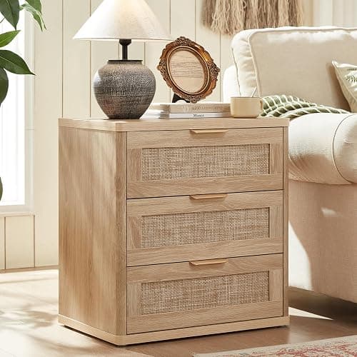 LEYAOYAO Rattan Night Stand Set of 2 with Drawers, 23" Large 3 Drawer Boho Nightstand, Natural Wood Bedside Table Storage Cabinet, Bed Side End Tables Dresser for Bedroom, Living Room, Hallway, Closet thumbnail 8
