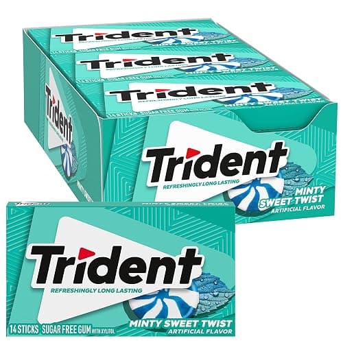 Trident Minty Sweet Twist Gum, 12 Packs of 14 Pieces (168 Total Pieces) | Chewing Gum with Xylitol, Perfect for Long Lasting Fresh Breath at School, Work & Travel - Image 1