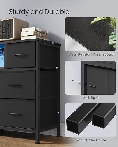 SONGMICS BELLAH Collection - Dresser for Bedroom with Outlets and LED Lights, TV Stand for TVs Up to 55 Inches, Chest of Drawers, 8 Drawers, Steel, Industrial, Modern, Ink Black ULGS433BH02S thumbnail 7