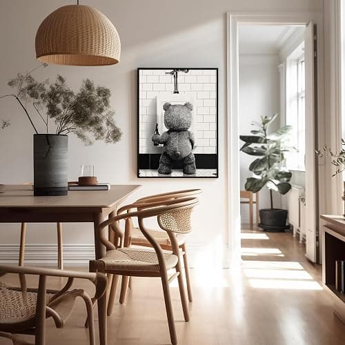 Poster Master Funny Teddy Bear Print - Humorous Gift for Men, Women, and Movie Fans - Black & White Wall Art for Bathroom, Restroom, Nursery, Kids Room - 8x10 UNFRAMED Wall Art thumbnail 5
