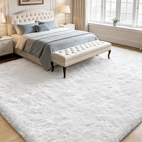 White 6x9 Area Rugs for Living Room, Fluffy Shag Rug Bedroom Carpet | Upgraded Non-Slip Rubber Backing, Ultra Soft Area Rugs for Living Room, Playroom, Perfect Decor for Boys or Girls Rooms thumbnail 2