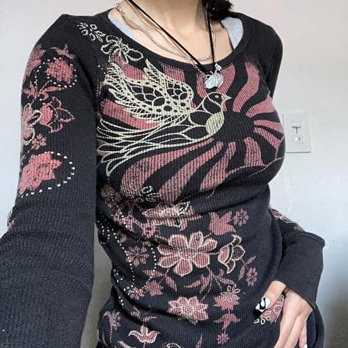 Lucakuins Women Y2k Long Sleeve Tops Fairy Grunge Graphic Tee Shirts Fairycore Aesthetic Fall Clothes Harajuku 90s Streetwear thumbnail 3