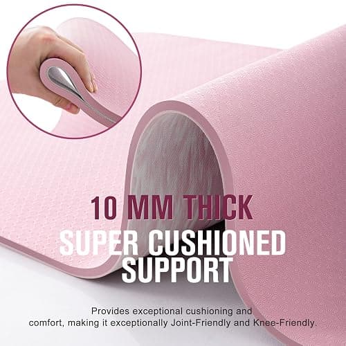 UMINEUX Extra Thick Yoga Mat, 2/5 Inch (10MM), Natural Rubber and TPE Non Slip Yoga Mats with Strap for Women Men, Eco Friendly Exercise Mat for Yoga, Pilates and Home Workout thumbnail 4