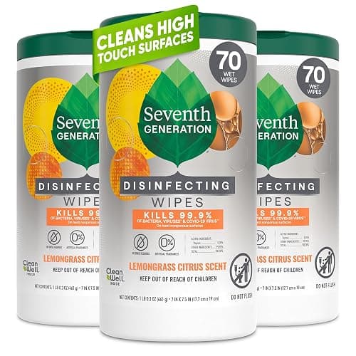 Seventh Generation Disinfecting Wipes, Lemongrass Citrus, 70 Count, 3 Pack, Botanical Multi-Surface Cleaner Kills 99.9% Germs, No Bleach, Plant-Based Formula for Home, Kitchen, Bathroom, Car Interior - Image 1