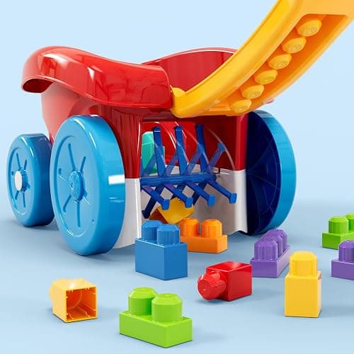 MEGA BLOKS First Builders Toddler Building Toy, Block Scooping Pull Wagon with 20 Pieces and Built-in Storage, Picks Up Blocks, Red, Kids Ages 1+ thumbnail 4