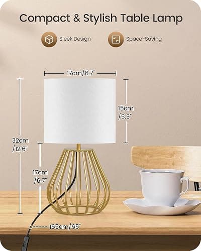 GOEBLESON Gold Table Lamp, Small Gold Bedside Lamp with Metal Base & White Linen Lampshade, Modern Nightstand Lamp, Little Cute Desk Lamp for Bedroom, Living Room, 2700K LED Bulb Included, DCW06TL05 thumbnail 7