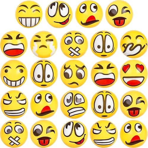 LovesTown 24 PCS Stress Balls Bulk for Party Favors, 2.5 Inch Funny Yellow Face Squeeze Toys Foam Face Squeeze Fidget Ball for Kids and Adult Stress Relief Gifts for Coworkers Classroom Prizes - Image 1