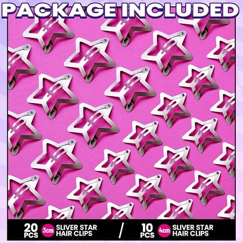 YGDZ Star Hair Clips and Barrettes Set - 20 pcs 1.22" Y2K Hair Accessories, 10 pcs 1.61" Silver Clips for Girls Women, Rave Accessories, Non-Slip Metal Snap Hair Clips thumbnail 3