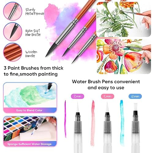 Taotree Watercolor Paint Set 100 Colors, Art Supplies Watercolors Kit Travel Water Colors with 3 Paints Brushes, Crafts Painting Supplies, Drawing for Adults Artist Drawing, Painting thumbnail 6