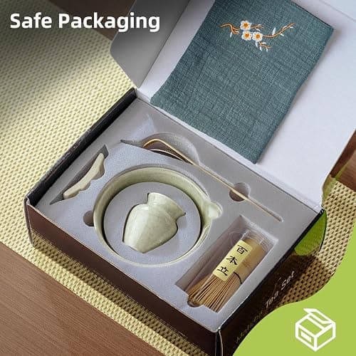SOOCVWOLF 7 Pcs Matcha Whisk Set, Ceramic Matcha Kit for Tea Ceremony, Matcha Whisk and Bowl, Matcha Tea Set for Making Latte Drinks, Gift for Matcha Lover and Starters(Green) thumbnail 9