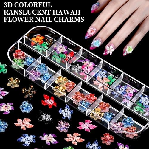 FANDAMEI Nail Charms, 8-Box Nail Charms and Gems, Fruit Bow Hawaii Flowers Petals 3D Nail Art Charms Bulk, Charms Y2K for Nails, Colorful Bubble Beads Nail Rhinestones, Gold Studs Nail Pearls for DIY thumbnail 3
