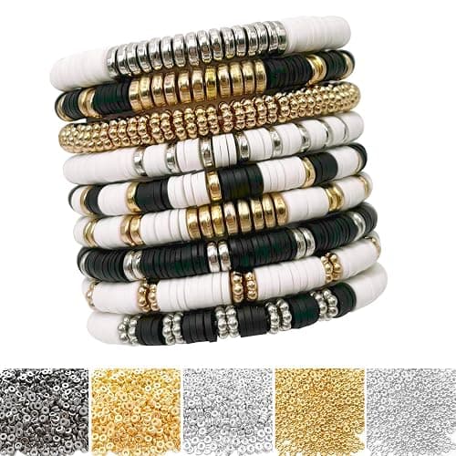 6mm Flat Round Spacer Beads, Clay Beads for Bracelets Making Kit, Heishi Polymer Flat Disc Spacer Beads for Jewelry Making, Clay Beads for Jewelry Making Gold Beads Silver (2000pcs) thumbnail 3