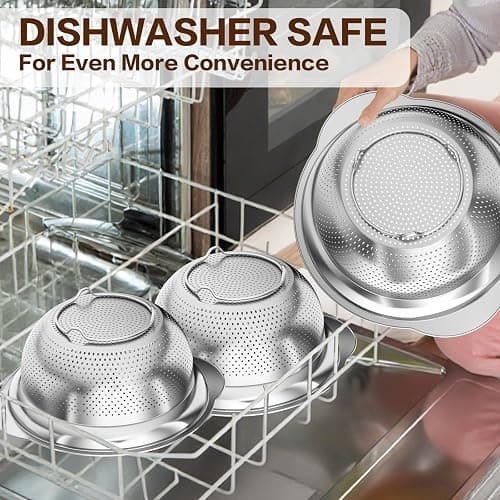 Stainless Steel Colander for Kitchen, Stainless Steel Strainer, Pasta Strainer for Spaghetti Fruit Vegetable Cooking Food, 3 Pcs Strainers and Colanders(2QT, 3QT, 5QT), Dishwasher Safe, Kitchen Gift thumbnail 8
