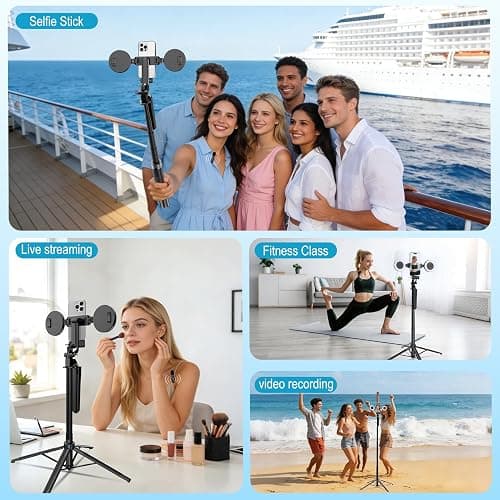 71" Content Creator Essentials Vlogging Kit - 2 Lights & 2 Mics, 360° Rotating Auto Face Tracking Tripod for iPhone/Android/Camera with Wireless Remote, No App for Vlog, Live, Video Record thumbnail 7