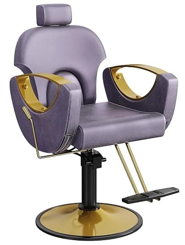 LOUVIXA Barber Chair, Salon Chair for Hair Stylist, Height Adjustable Hydraulic Hair Reclining Salon Chairs, 360 Degrees Rotation, Multi-Function Shampoo Chair for Barbershop (Purple) - Image 1