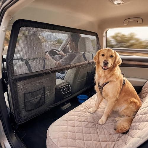 Dog Guard for Car Boot, Heavy Duty Dog Car Barrier with Metal Frame & Transparent Chew-Resistant Net, Wider Coverage Car Dog Guard for SUV, Hatchback & Truck, Back Seat & Cargo Divider 142x81cm thumbnail 7