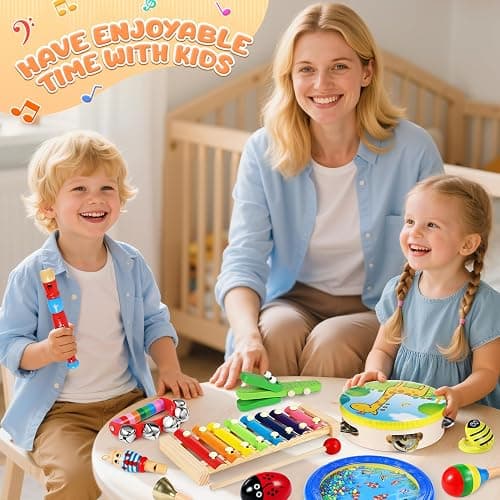Jojoin Toddler Musical Instruments - 24PCS Baby Musical Instrument - Kids Wooden Percussion Musical Instruments Toys with Tambourine Xylophone - Musical Sensory Instruments Toys for 3 4 5 Year Old thumbnail 2