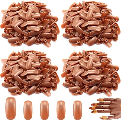 Blulu 400 Pieces Replacement Refill Nail Tips False Fake for Flexible Nail Training Hand Practice Display Manicure Supply DIY (Brown) - Image 1