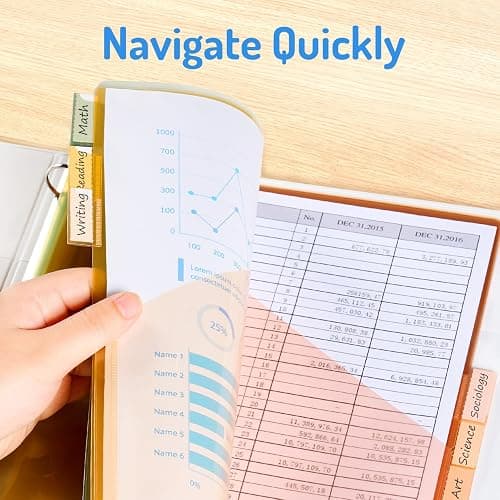 Forvencer 8 Count Dividers with 2 Pockets,8 tabs Binder Dividers with tabs | Dividers for 3 Ring Binder Organizer,School Supplies, Multicolor, 1 Set thumbnail 5