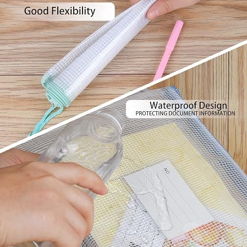 MerryNine 10 Pack Mesh Zipper Pouch Document Bag, a4 Waterproof Plastic Folders Document Pouch for School Office Supplies, Cross Stitch Organizing Storage(A4-13.0x9.0 in) thumbnail 4