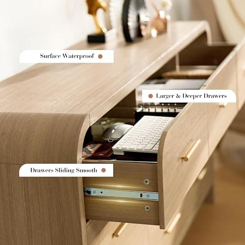 EliteSet Curved 9-Drawer Dresser for Bedroom, 63" Wide Modern Chest of Drawers, Vanity Desk TV Stand for Living Room, Closet Storage Drawers Organizer Furniture, Nursery, Hallway, Gray Oak thumbnail 8