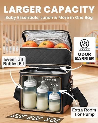 CarryWise Breastmilk Cooler Travel Bag with Ice Pack, Double Layer Insulated Baby Bottle Bag Fits 6 Bottles Up to 9 Ounce, Leakproof Breast Milk Cooler Bag for Daycare & Nursing Mom, Black thumbnail 3