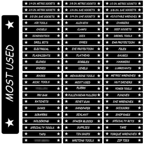 Tenare Toolbox Organization Magnetic Labels - 66 Pcs Steel Tool Chest Drawer Labels (4.5x0.75) |Magnets, Quick & Easy Organizer | Fits All Brands, Cabinets & Tool Boxes(Black) - Image 1
