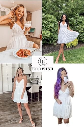 ECOWISH Summer Dresses for Women 2026 V-Neck Spaghetti Strap Bowknot Backless Sleeveless Lace Mini Swing Skater Dress thumbnail 7
