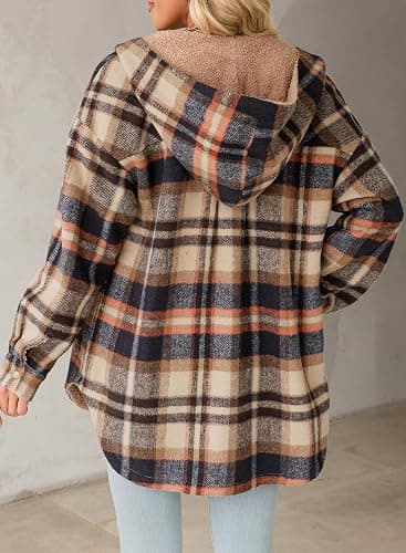 Dokotoo Women's Flannel Hooded Plaid 2025 Shacket Thick Coat Winter Coat for Warmth Button down Warm and Fuzzy Fleece Jacket thumbnail 7