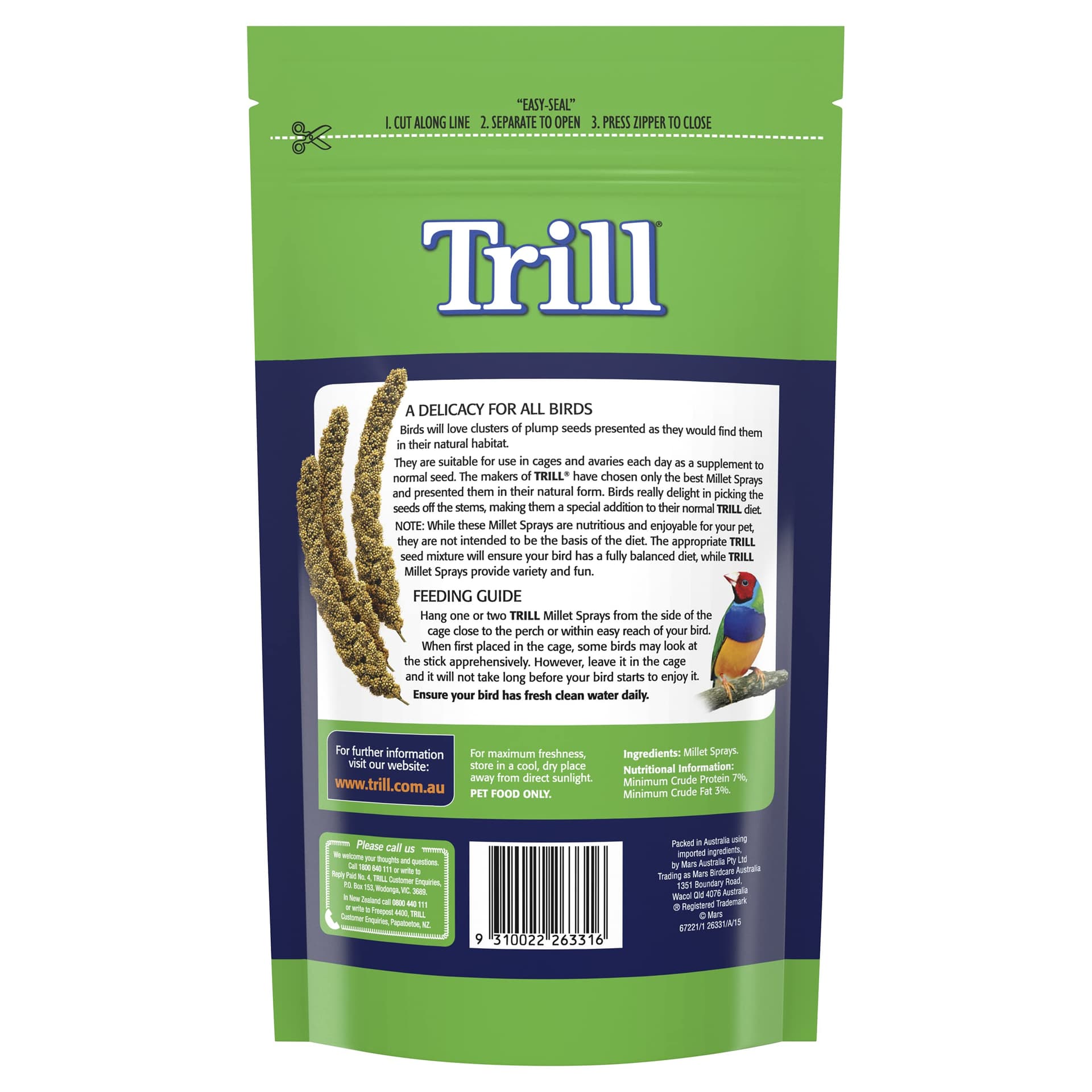 Trill Millet Spray for Birds, 150g – Bird Treat for Pet Birds – Nibbling Exercise to Help Reduce Stress and Anxiety - Bird Food Suitable for Budgies, Canaries, Parrots thumbnail 2