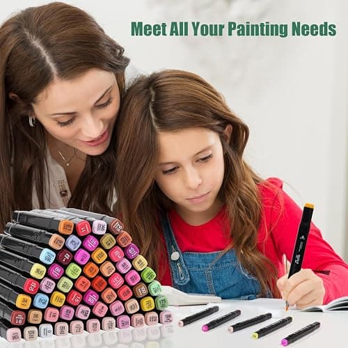 Kebuye 100 Colors Alcohol Markers Set, Dual Tips Blender Art Markers for Drawing Sketching Coloring Artist Pens and Underlining, Professional Permanent Sketch Markers for Kids Adult Coloring thumbnail 4