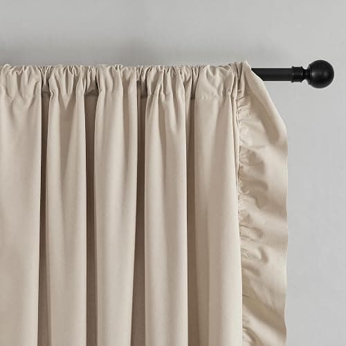 Beige Ruffle Curtains 84 Inches Long 2 Panels Suede Fabric Light Tan Farmhouse Curtains for Living Room Bedroom Rod Pocket Light Filtering Shabby Chic Window Curtains for Girls Nursery Room, 52x84 thumbnail 5