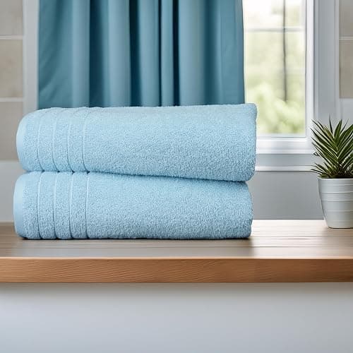 Tens Towels Pack of 4 Extra Large Bath Towels 30 x 60 Inches, 100% Cotton, Larger & Lighter Weight, Quicker to Dry, Super Soft and Absorbent, Perfect for Bathroom, Sky Blue thumbnail 5