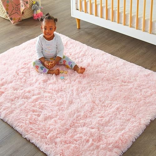 Ophanie Pink Rug for Bedroom Girls, Kids Fluffy Kawaii Fuzzy Furry Shag Area Rug, Cute Plush Soft Shaggy Bedside Indoor Floor 4x6 Carpet for Teen Nursery Dorm Home Room Decor Aesthetic thumbnail 5