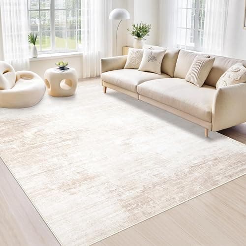 Area Rugs 5x7 Living Room: Washable Rug Modern Abstract Large Rug Soft Non Slip Neutral Rugs Stain Resistant Indoor Carpet for Bedroom Kitchen Dining Room Table Nursery Home Office Rugs(Beige,5'x7') - Image 1